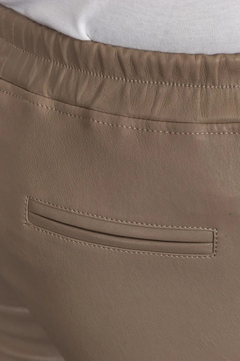 NOVE Damen Lammnappa Lederleggings mit weißem Streifen camel