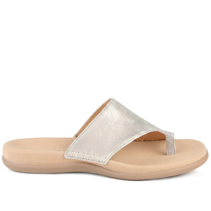 Lanzarote Gabor Leather Toe Loop Mules - GAB29615 / 314 556 - Metallic Beige