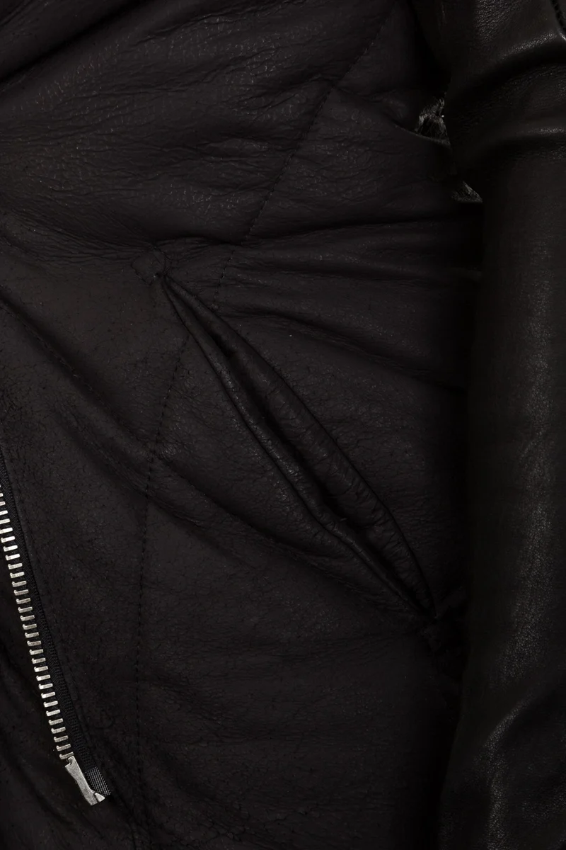 10sei0otto Damen Leder Daunenjacke mit Kapuze schwarz
