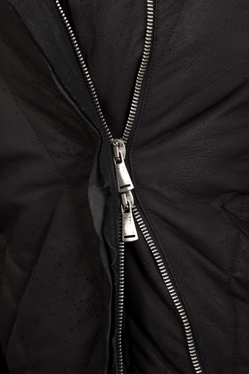 10sei0otto Damen Leder Daunenjacke mit Kapuze schwarz