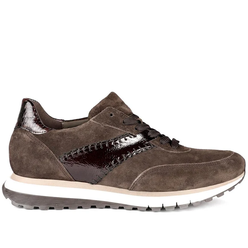 Gabor Wide Fit Leather Lace Up Trainers - GAB44519 / 330 023 - Chocolate