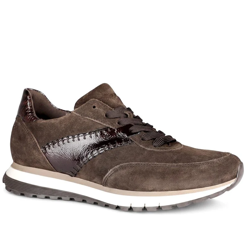 Gabor Wide Fit Leather Lace Up Trainers - GAB44519 / 330 023 - Chocolate