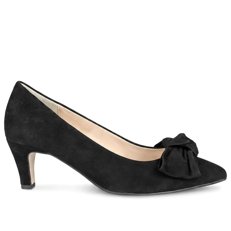 Gabor Wide Fit Bow Detailed Leather Court Shoes - GAB44517 / 330 028 - Black
