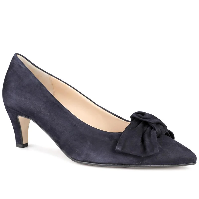 Gabor Wide Fit Bow Detailed Leather Court Shoes - GAB44517 / 330 028 - Navy Suede
