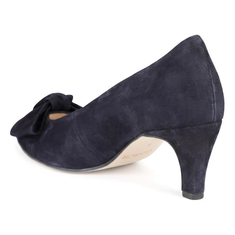 Gabor Wide Fit Bow Detailed Leather Court Shoes - GAB44517 / 330 028 - Navy Suede