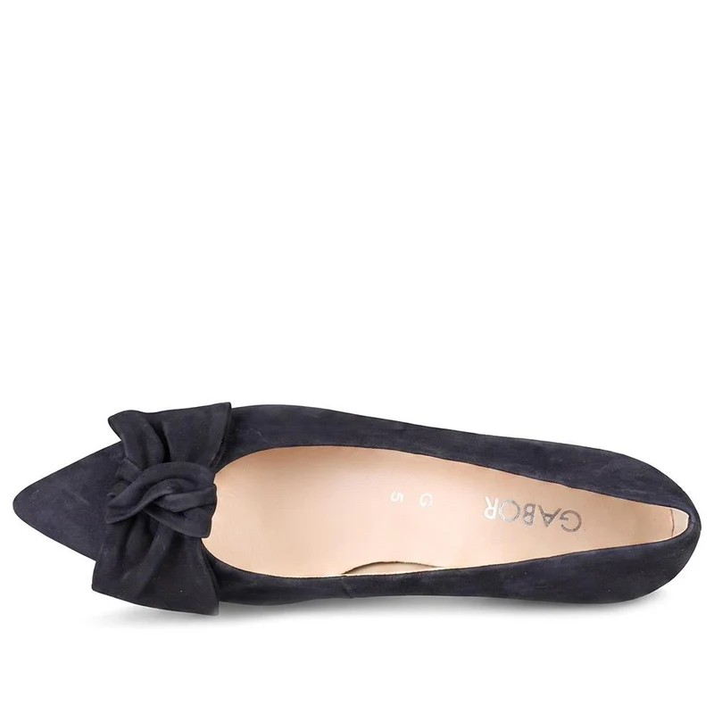Gabor Wide Fit Bow Detailed Leather Court Shoes - GAB44517 / 330 028 - Navy Suede