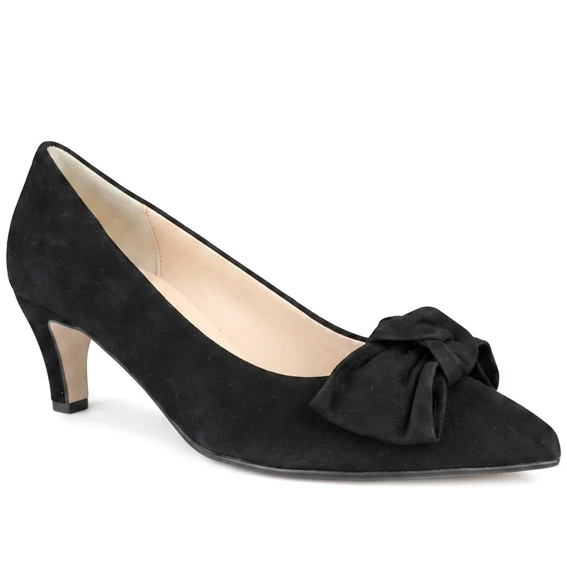 Gabor Wide Fit Bow Detailed Leather Court Shoes - GAB44517 / 330 028 - Black