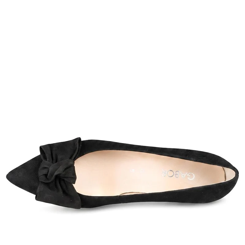 Gabor Wide Fit Bow Detailed Leather Court Shoes - GAB44517 / 330 028 - Black