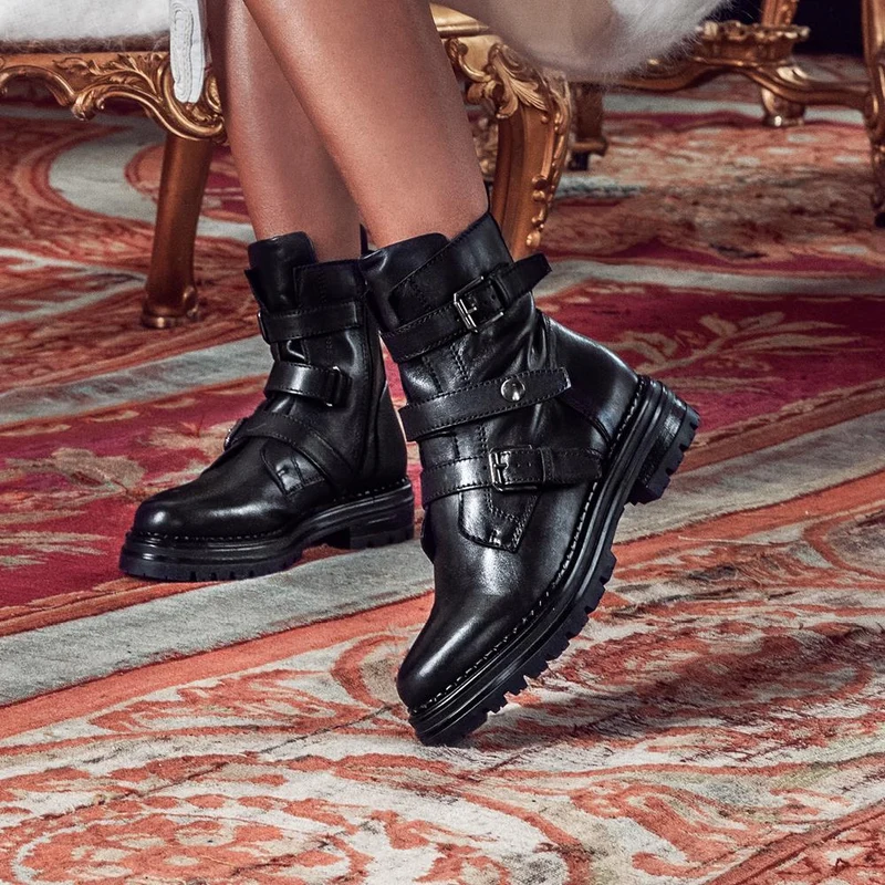 Casimira Buckle Biker Boots - CASIMIRA / 320 549 - Black Leather
