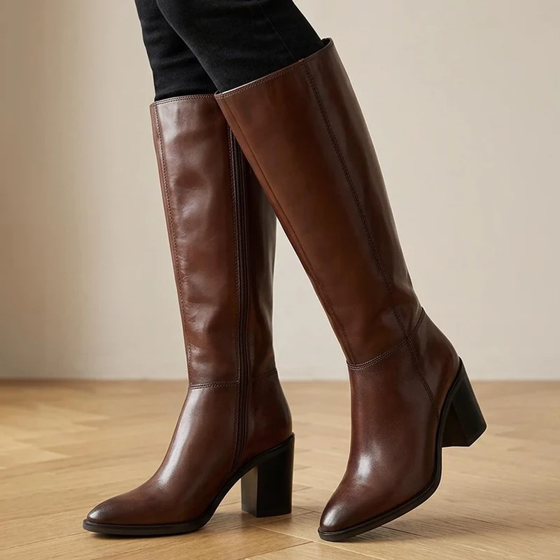 Cagliari Wide Calf Fit Knee-High Boots - CAGLIARIL / 321 032 - Brown