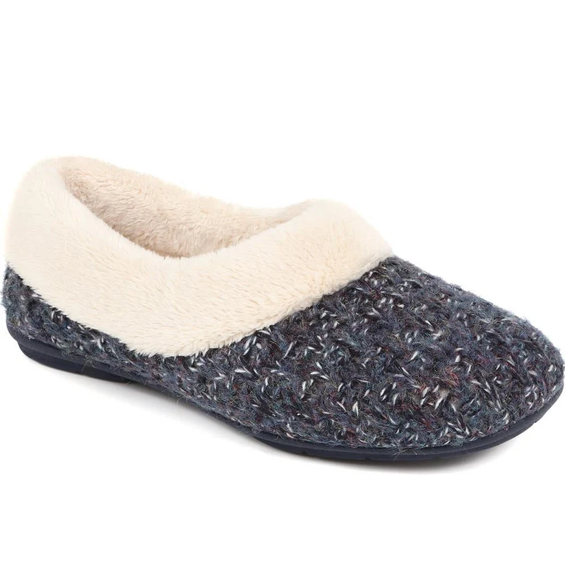 Faux-Fur-Lined Slippers - CARIANA / 324 749 - Navy