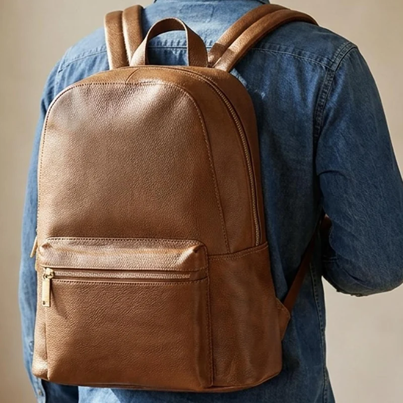 Vally Leather Backpack - VALLY / 324 787 - Tan Grain