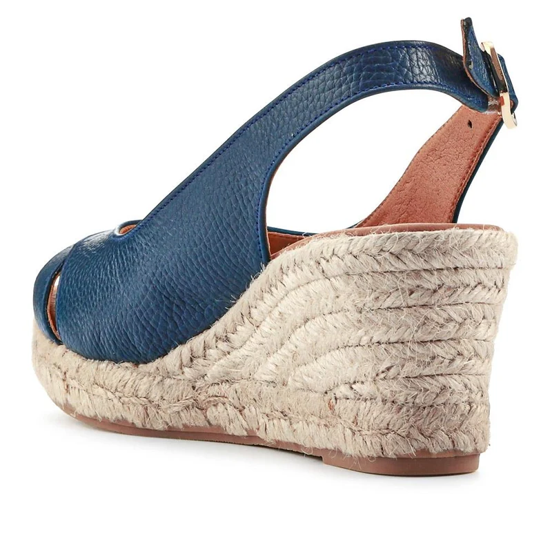 Raquelle Leather Heeled Espadrilles - RAQUELLE / 327 558 - Navy