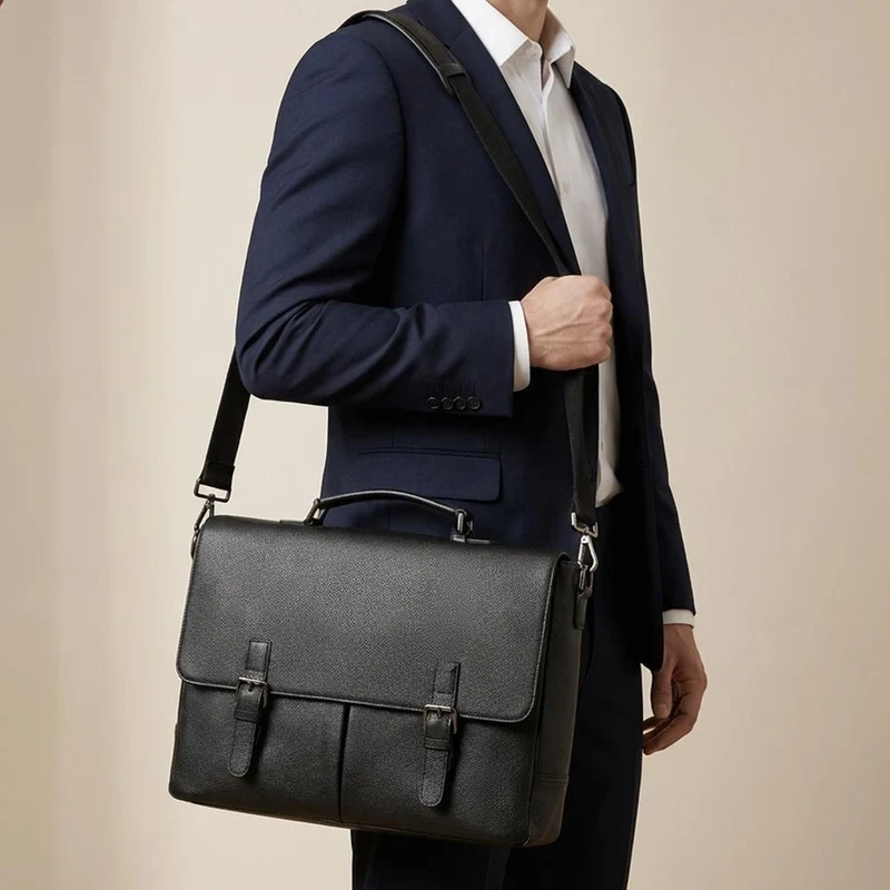 Upland Leather Briefcase - UPLAND / 325 628 - Black Grain