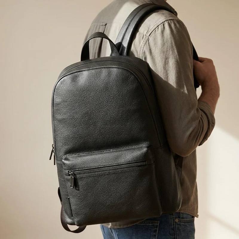 Vally Leather Backpack - VALLY / 324 787 - Black Grain