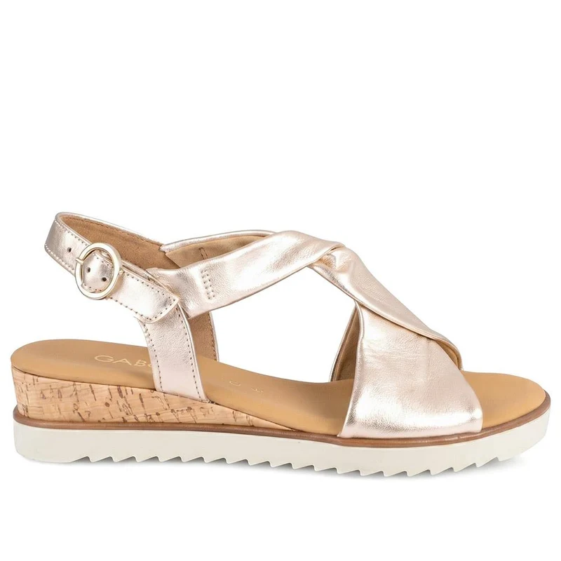 Gabor Rich Wide Fit Leather Twist-Front Sandals - GAB31514 / 317 898 - Metallic Beige