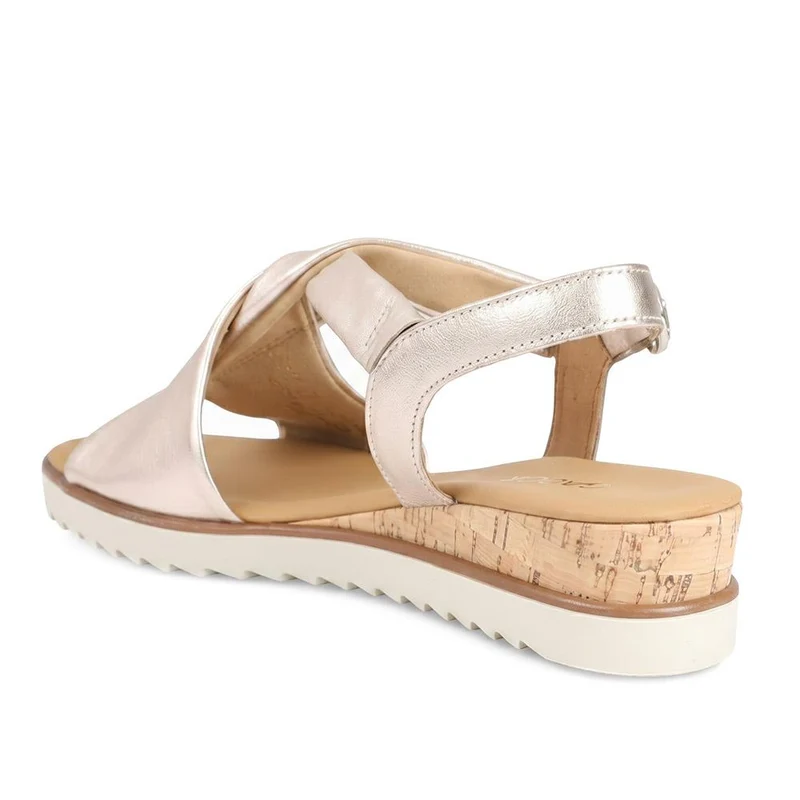Gabor Rich Wide Fit Leather Twist-Front Sandals - GAB31514 / 317 898 - Metallic Beige