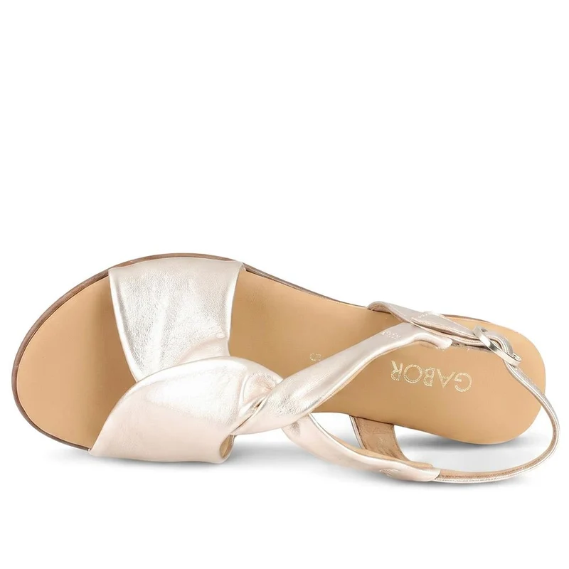 Gabor Rich Wide Fit Leather Twist-Front Sandals - GAB31514 / 317 898 - Metallic Beige