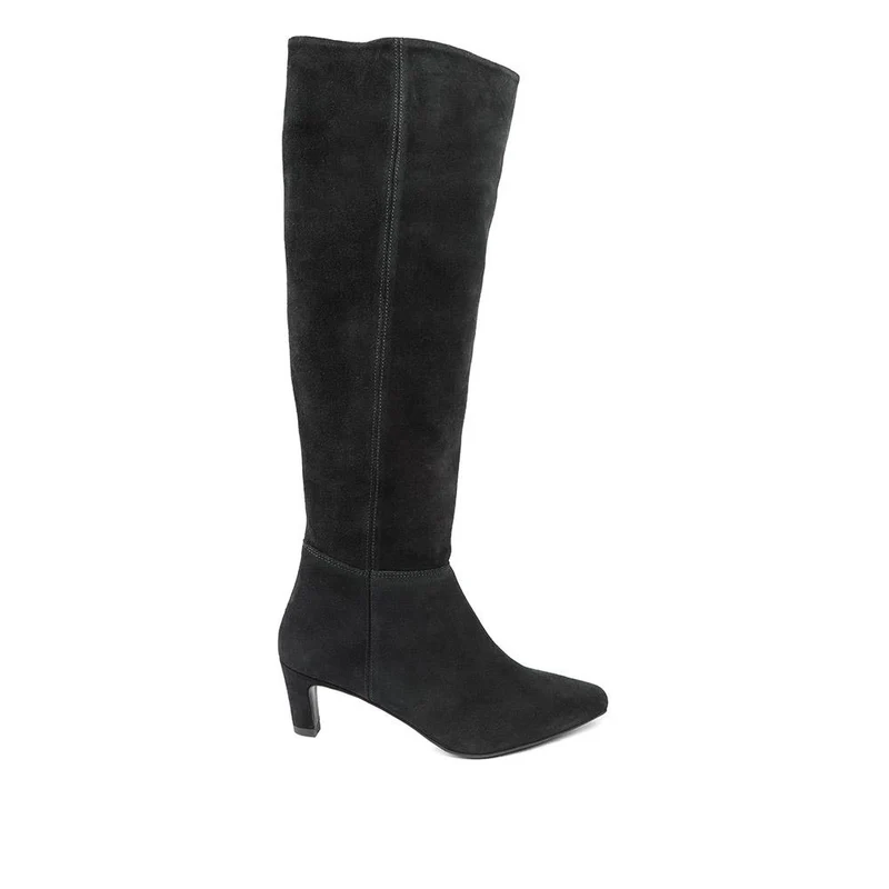 Candra Leather Stiletto Heel Long Boots - CANDRA / 327 893 - Black Suede