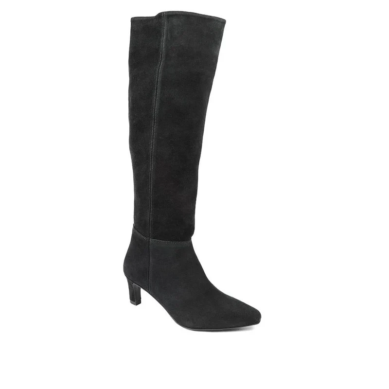 Candra Leather Stiletto Heel Long Boots - CANDRA / 327 893 - Black Suede