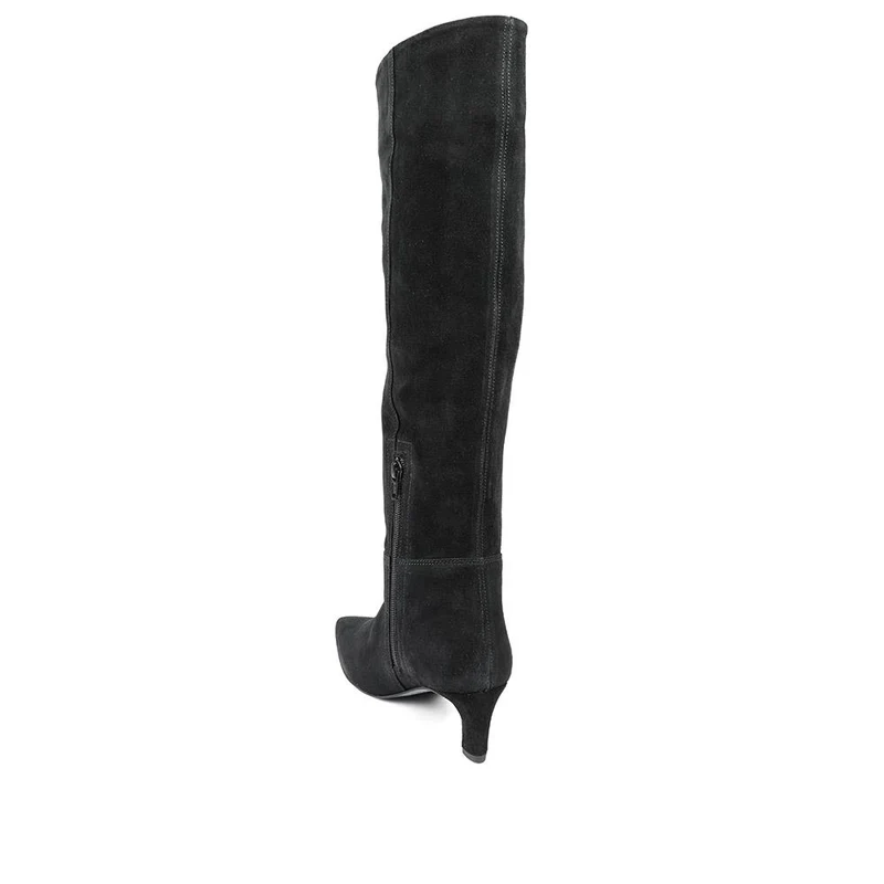 Candra Leather Stiletto Heel Long Boots - CANDRA / 327 893 - Black Suede