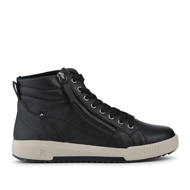 Rieker Leather Zipped Hi Top Trainers - RKR42546 / 328 186 - Black