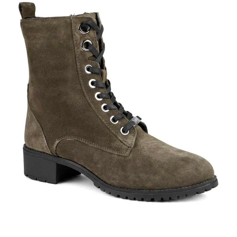Maura Leather Block Heel Boots - MAURA / 328 026 - Olive Suede