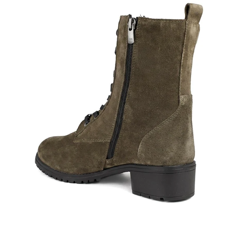 Maura Leather Block Heel Boots - MAURA / 328 026 - Olive Suede
