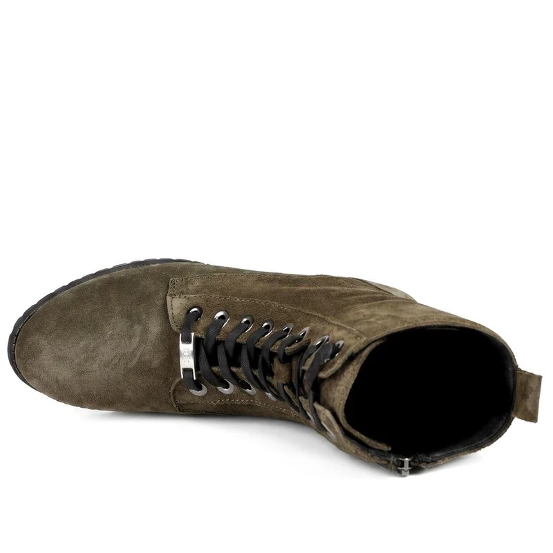 Maura Leather Block Heel Boots - MAURA / 328 026 - Olive Suede