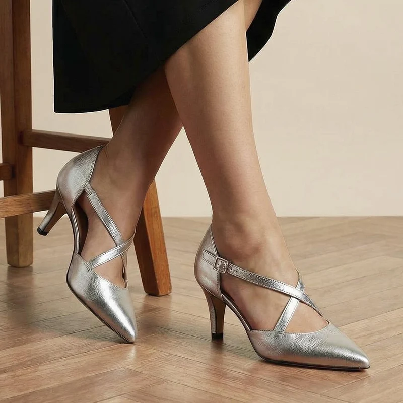 Ysa Leather Stiletto-Heeled Court Shoes - YSA / 327 455 - Silver Metallic