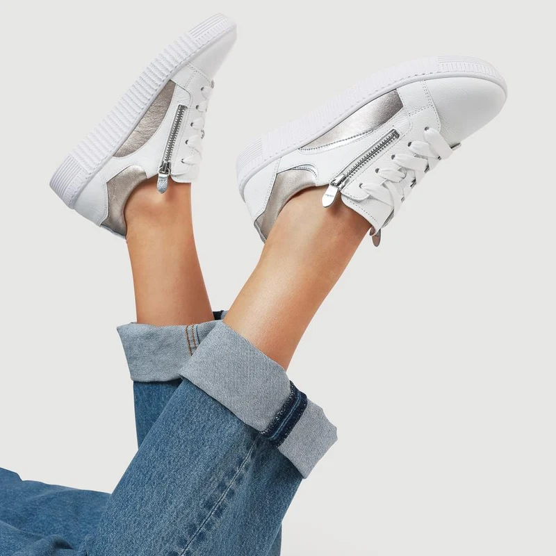 Wemo Gabor Lace-Up Leather Trainers - GAB37517 / 323 536 - White-Gold