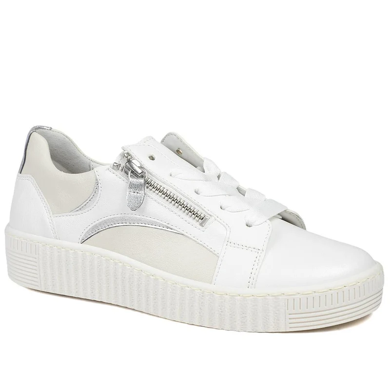 Wemo Gabor Lace-Up Leather Trainers - GAB37517 / 323 536 - White-Beige
