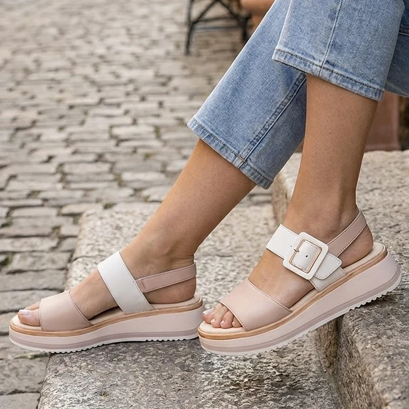 Gabor Leather Adjustable Fasten Sandals - GABC43517 / 330 456 - White-Beige