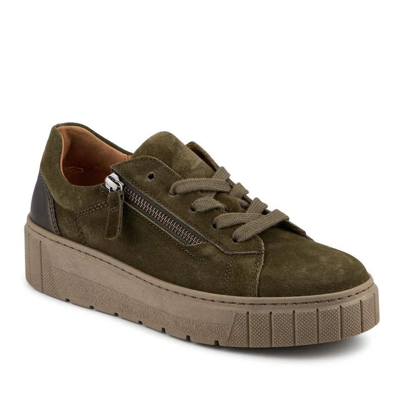 Ferry Wide Fit Leather Platform Trainers - GAB42511 / 328 030 - Olive