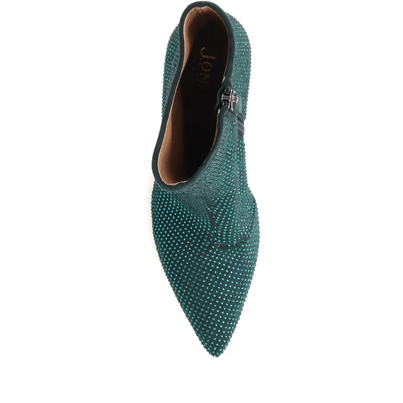 Jewelled Leather Heeled Boots - KHIARA / 324 334 - Green