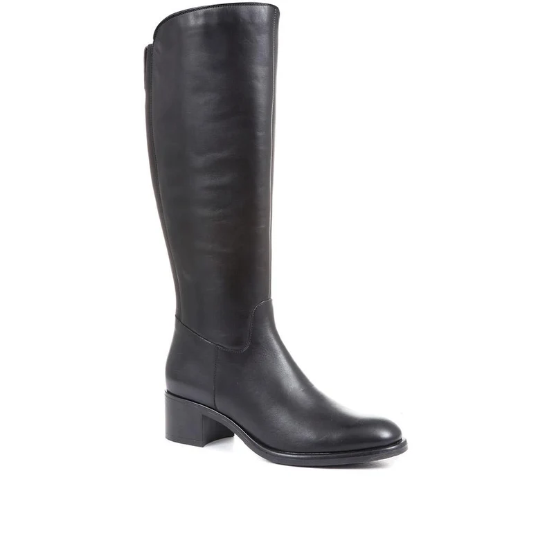 Donatella Knee High Leather Boots - DONATELLA / 322 367 - Black