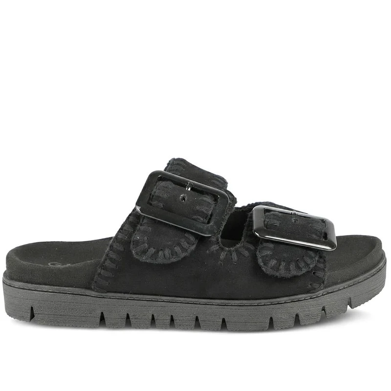 Gabor Elspeth Adjustable Leather Mule Sandals - GAB43520 / 328 862 - Black Suede