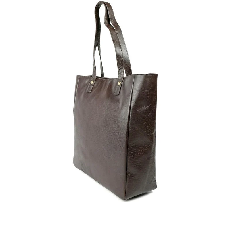 Wensley Metallic Pop Fasten Handbag - WENSLEY / 329 239 - Chocolate Leather