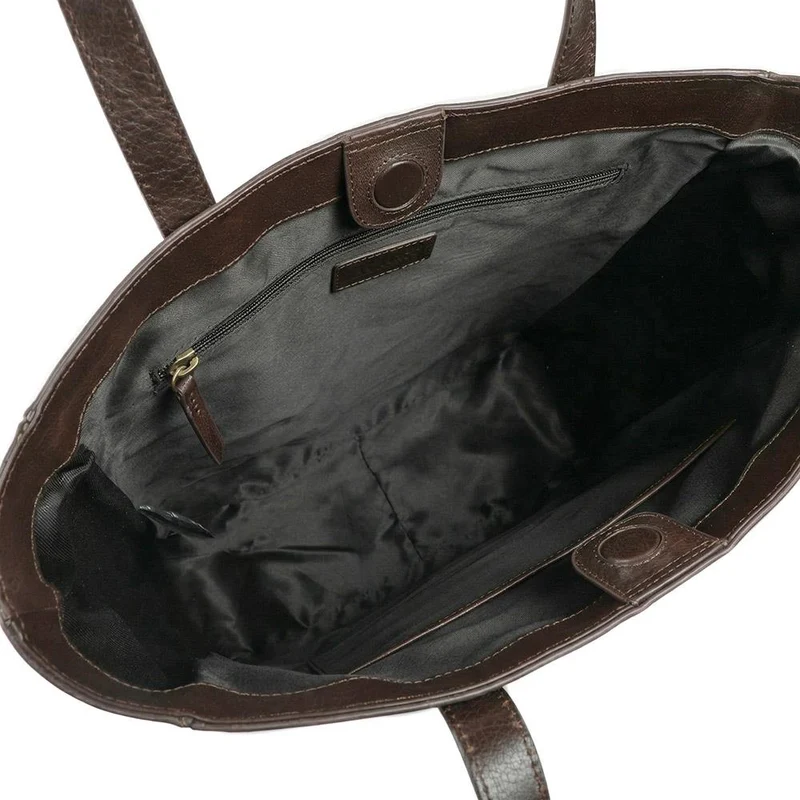 Wensley Metallic Pop Fasten Handbag - WENSLEY / 329 239 - Chocolate Leather