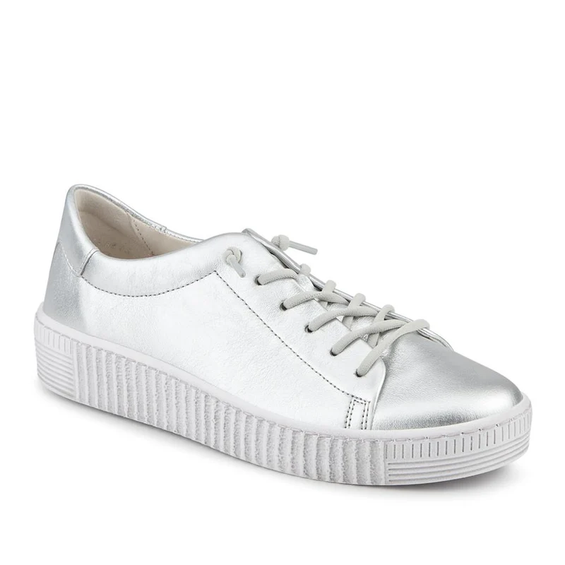 Gabor Casual Leather Lace Up Trainers - GAB43002 / 328 668 - Silver