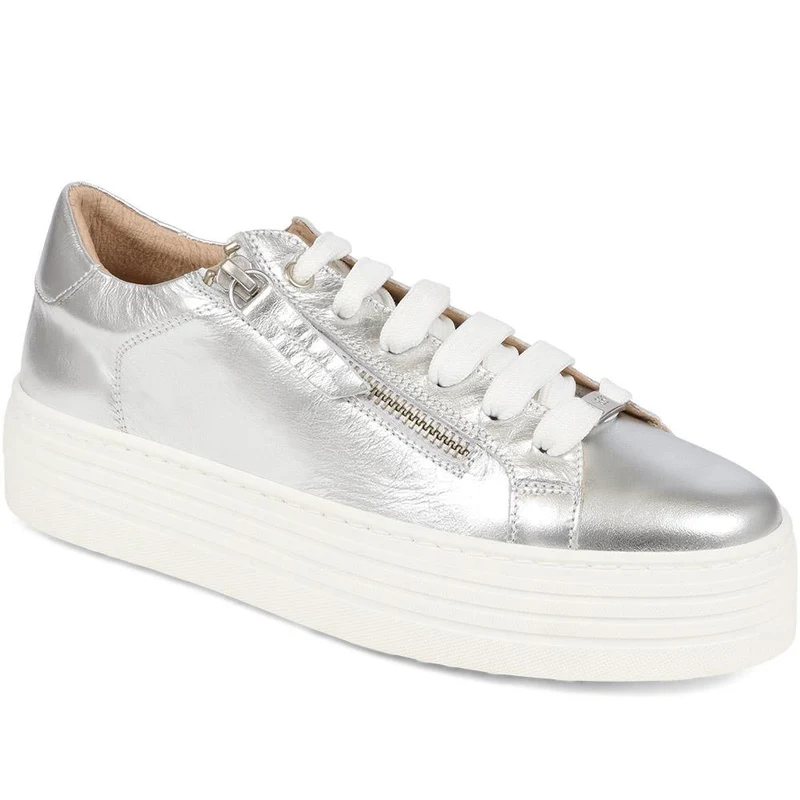 Amaliada Leather Platform Trainers - AMALIADA / 325 316 - Silver