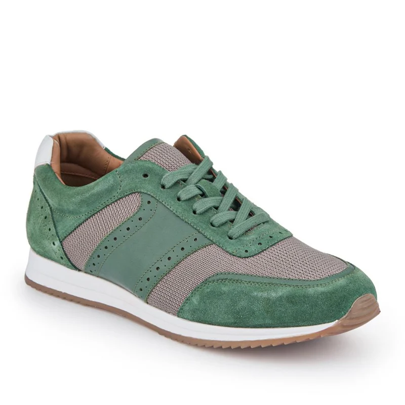 Sergio Lace-Up Leather Trainers - SERGIO / 328 071 - Olive Suede