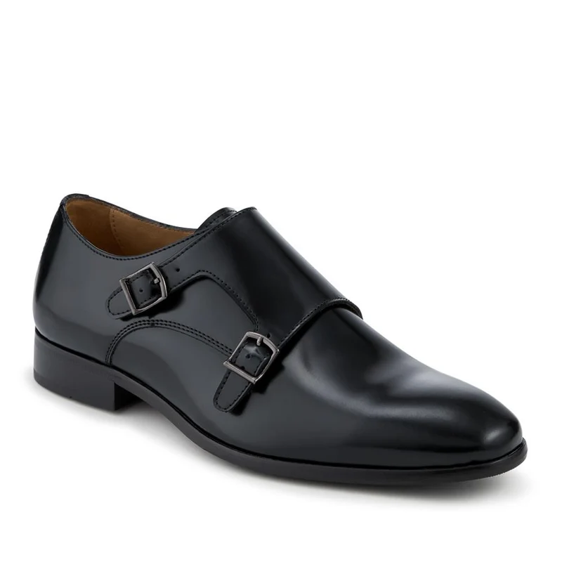 Naveen Smart Leather Monk Strap Shoes - NAVEEN / 328 714 - Black