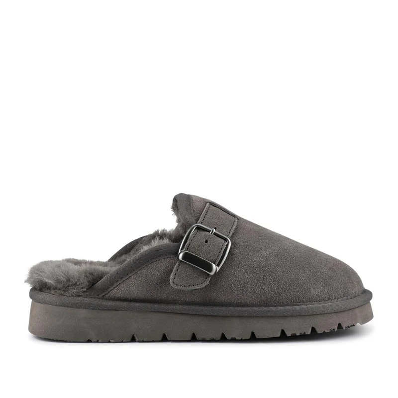 Fiora Leather Mule Slippers - FIORA / 328 490 - Grey