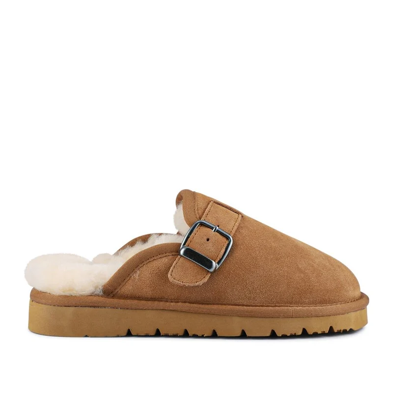 Fiora Leather Mule Slippers - FIORA / 328 490 - Chestnut
