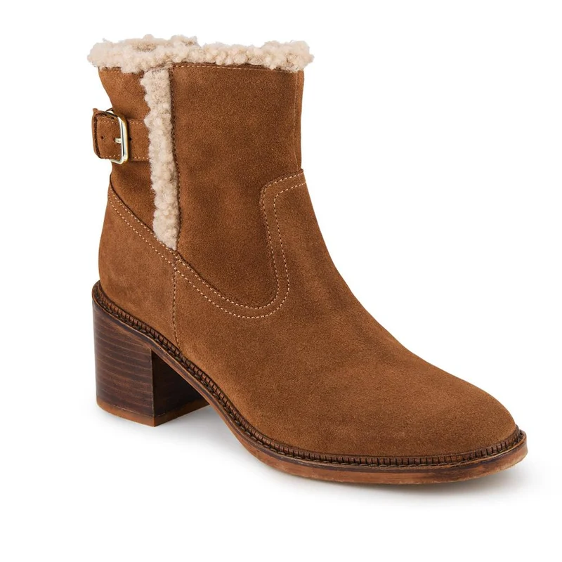 Mavis Leather Buckled Ankle Boots - MAVIS / 327 862 - Tan Suede