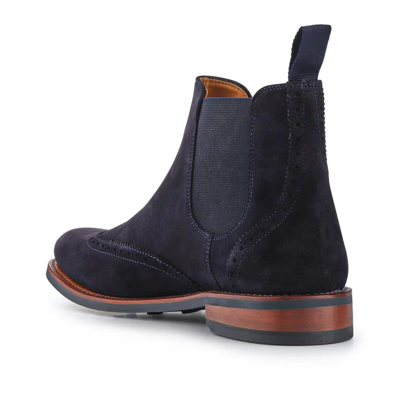 Barrett Goodyear Welted Leather Wingtip Boots - BARRETT / 327 962 - Navy Suede