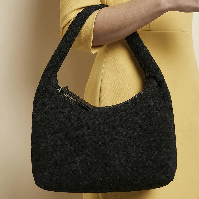 Waverely Leather Shoulder Bag - WAVERELY / 329 242 - Black Suede