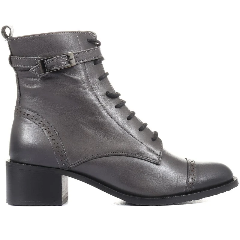 Madie Heeled Leather Ankle Boots - MADIE / 320 433 - Grey