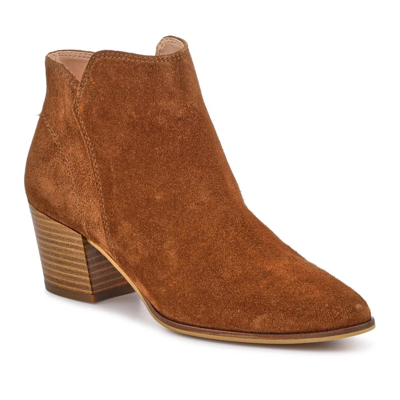 Madri Leather Cuban-Heeled Ankle Boots - MADRI / 327 619 - Cognac Suede